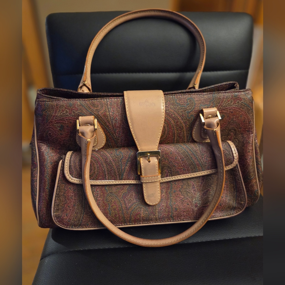 Authentic ETRO Purse Bag Paisley Shoulder Coated Canvas Leather